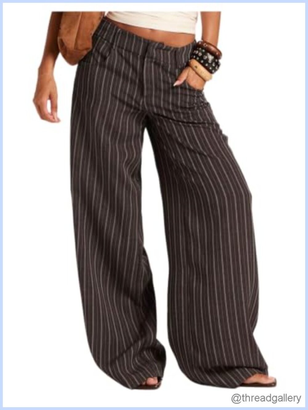 OYOANGLE Women's Striped Wide Leg Palazzo Trousers Business Casual Pants
